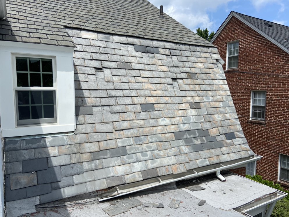 Slate roof needing repairs
